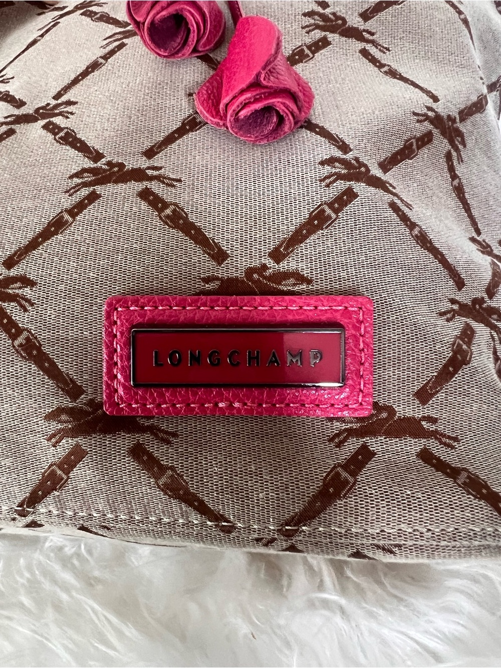 Longchamp Hot Pink Logo Tote with Brown Monogram Interior - Picture 2 of 5